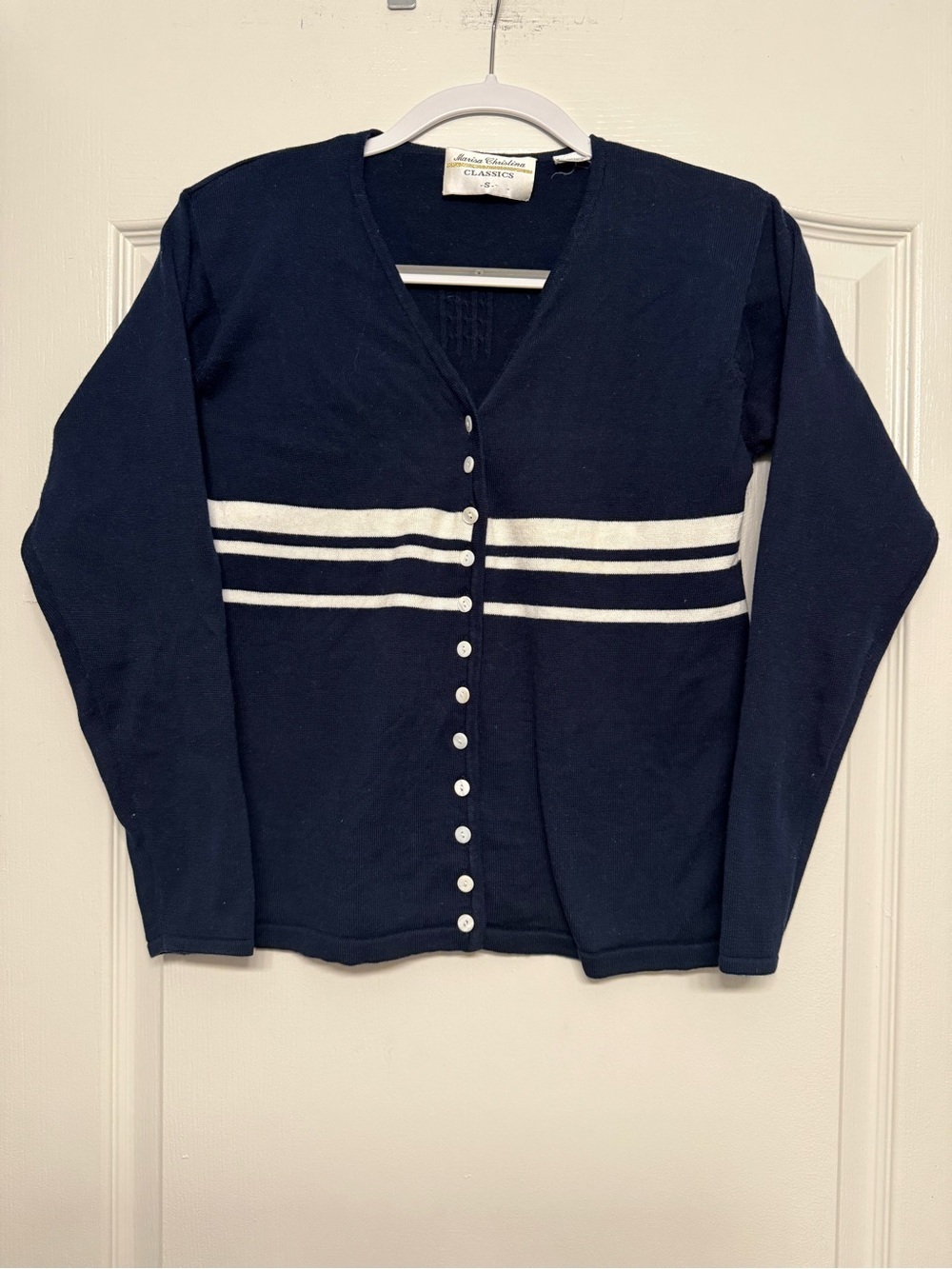 Vintage Marisa Christina Classics Cardigan Sweater Women’s Small Navy White